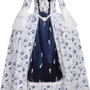 Elegant Blue and White Floral Gown
